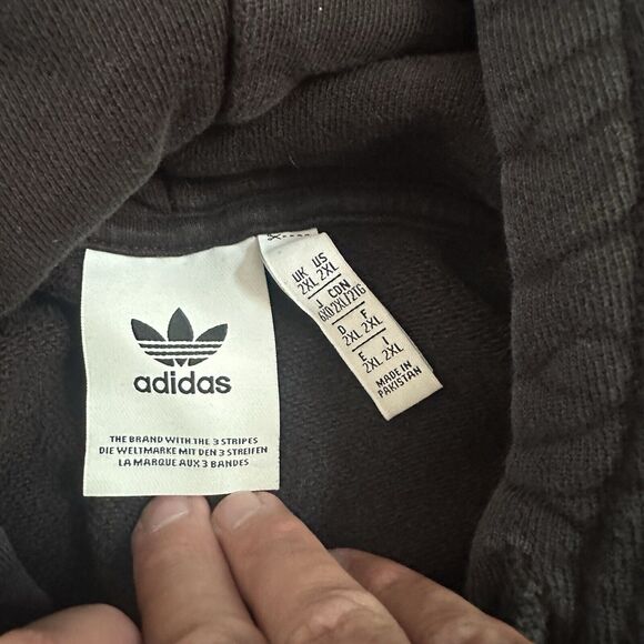 Men's Adidas Big Trefoil Logo Black White Hoodie Pullover Sweatshirt Sz 2XL XXL - Picture 3 of 5